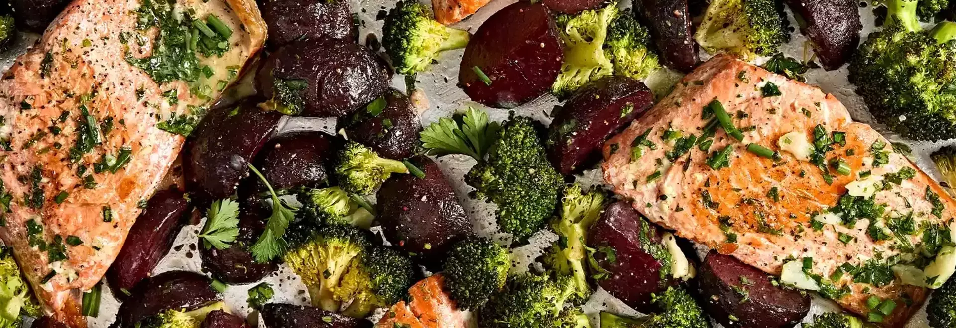 Garlic Butter-Roasted Salmon with Beets & Broccoli