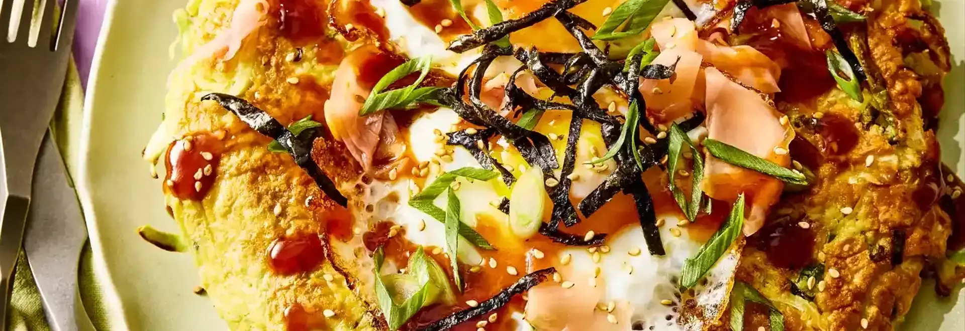 Savoury Japanese Pancake with Fried Egg