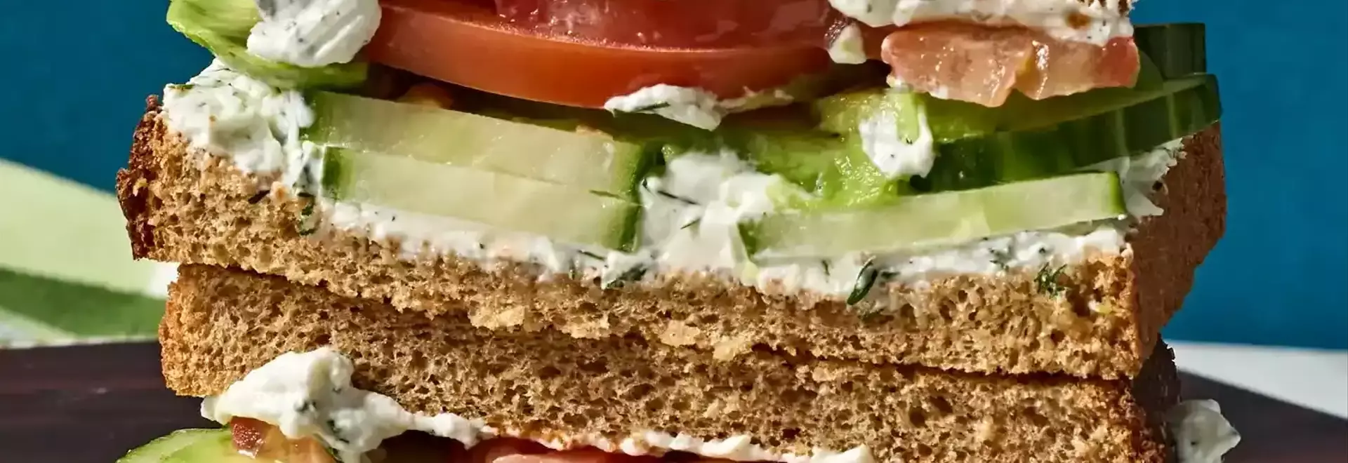 Refreshing Cucumber, Avocado, Tomato & Goat Cheese Sandwich