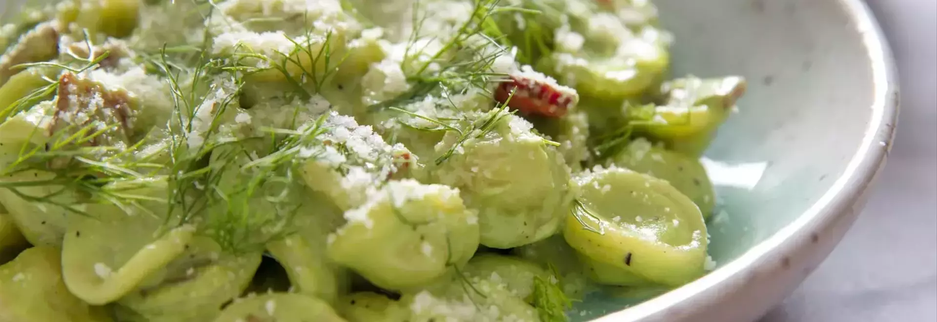Creamy Orecchiette with Spring Onions, Fennel, and Crispy Bacon