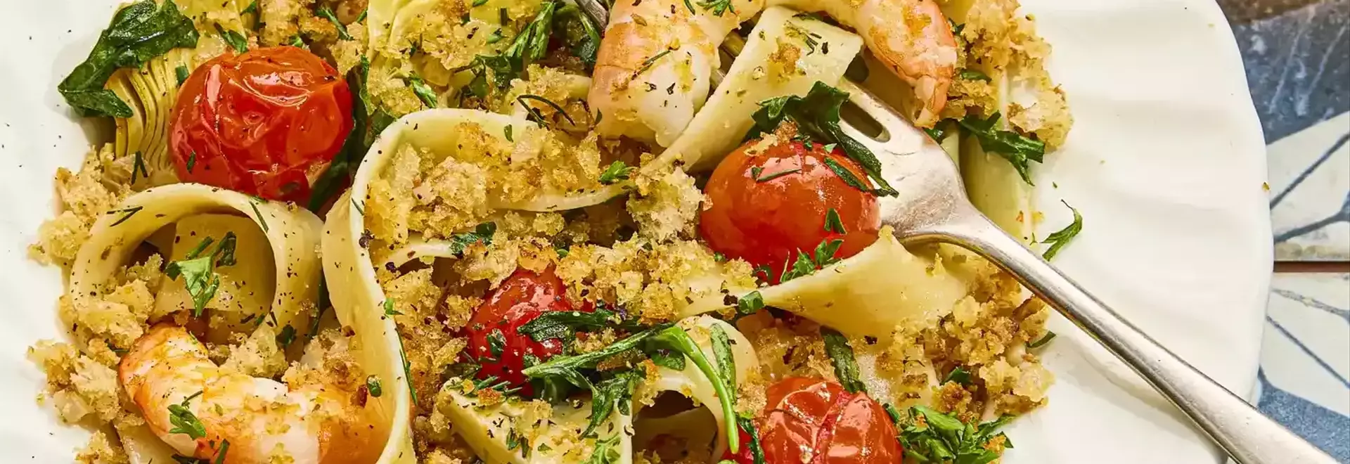 Mediterranean-Inspired Shrimp Pasta with Crispy Topping