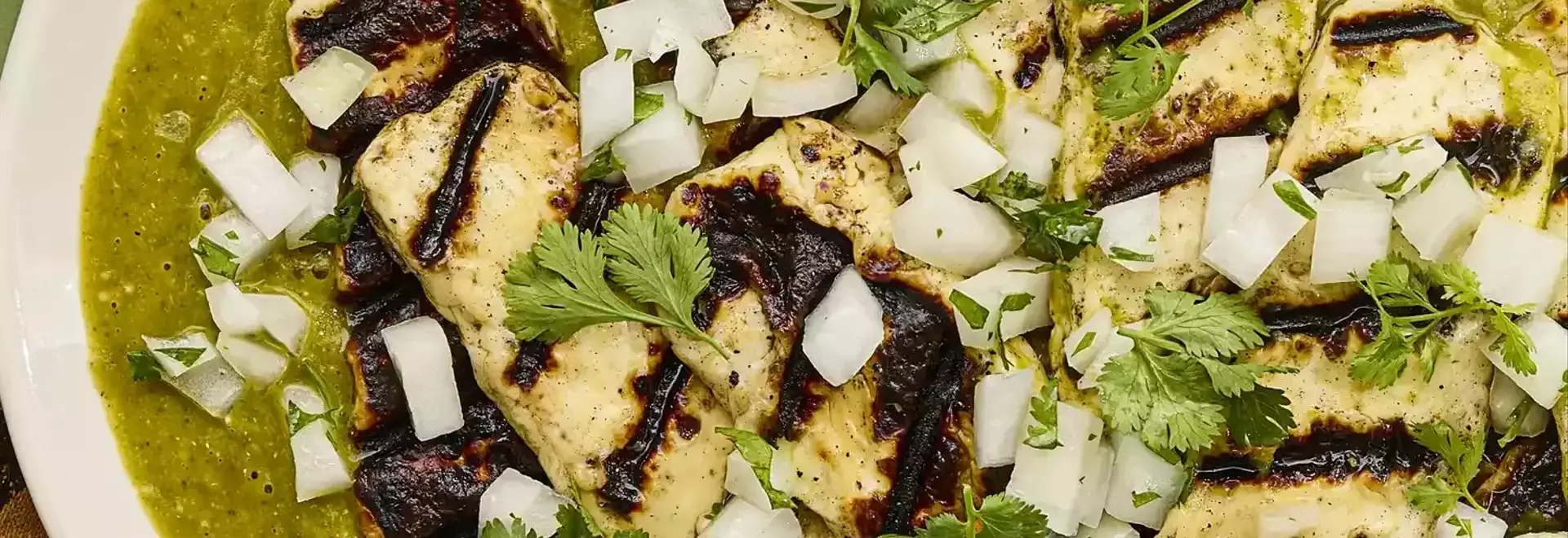 Grilled Panela Cheese with Roasted Tomatillo and Poblano Salsa