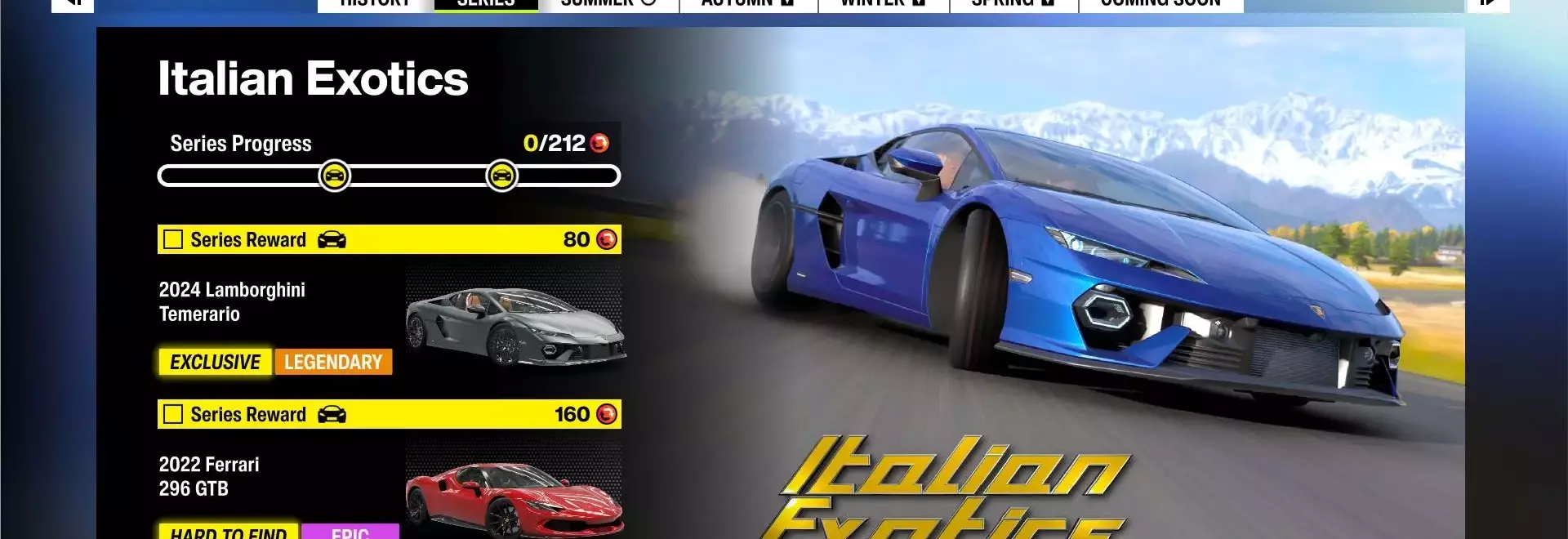 Forza Horizon 6 "Italian Exotics" Winter Season: Challenges and Rewards Guide